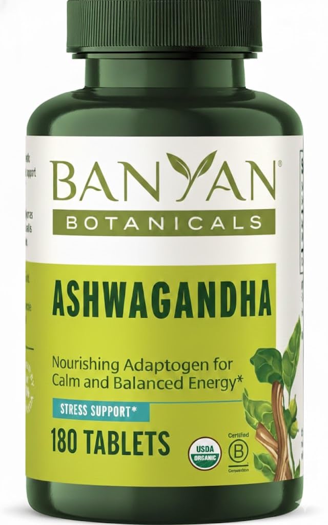 Banyan Botanicals Ashwagandha Tablety - Organic Ashwagandha Root - Renowned Herbal Adaptogen for Natural Energy Support and Stress Support * - 180 Tablety - Non- GMO Udržitelně Sourced Vegan