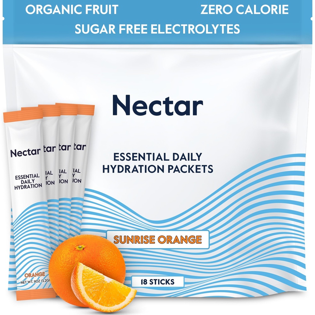 Nektar Hydratační balíčky - Electrolytes Powder Packets - No Sugar or Calories - Organic Fruit Liquid Daily IV Electrolytes Powder for Dehydratation Relief and Rapid Rehydratation (Orange 18 Pack)