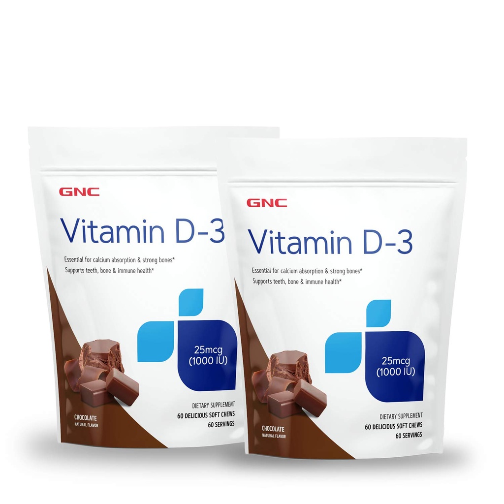 GNC Vitamin D-3 Soft Chews 1000IU - Čokoláda - Twin Pack