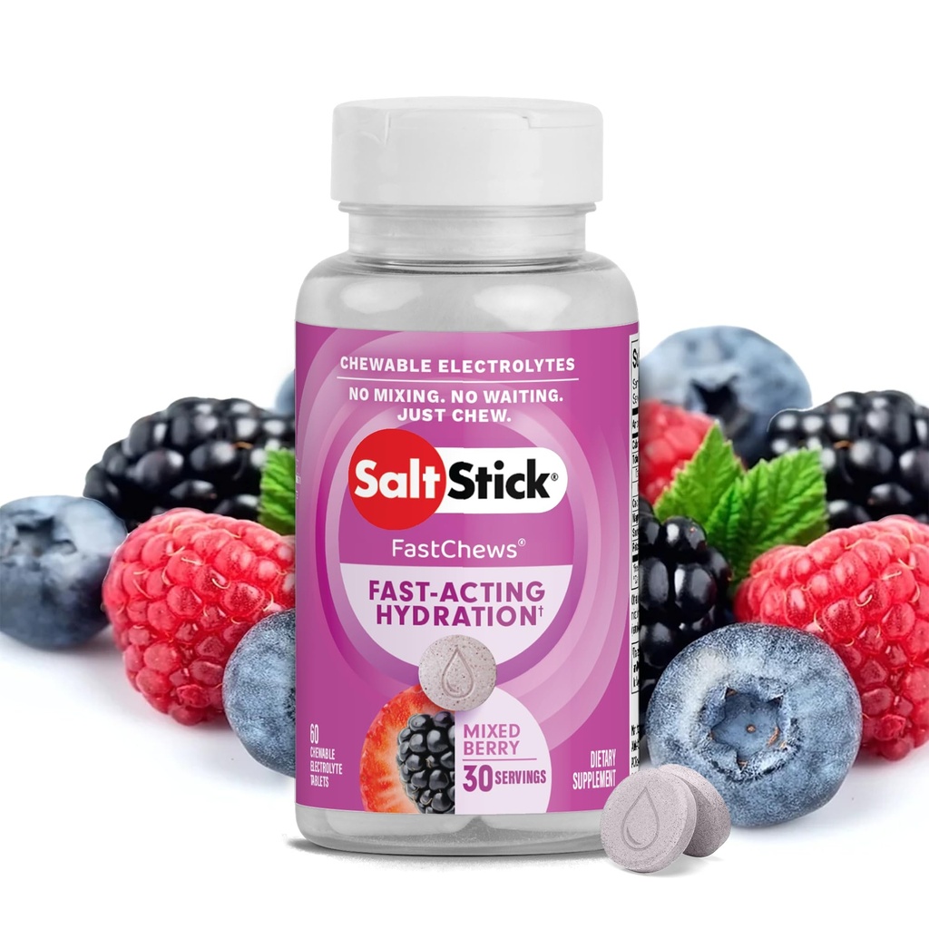 Saltstick Electrolyte FastChews - 60 Mixed Berry Chewable Electrolytes - Salt Tablety pro běh a hydrataci, Electrolyte Chews - 60 Počet
