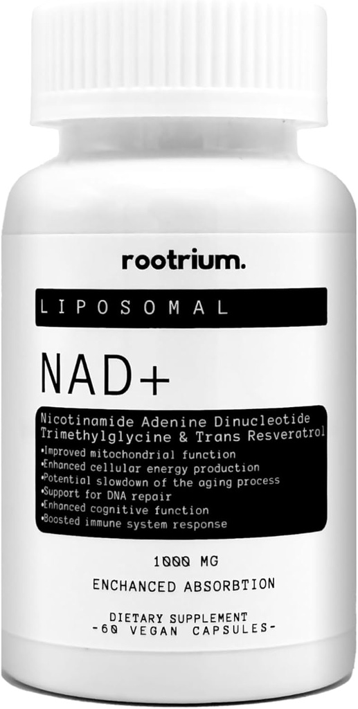 Rootrium Liposomal NAD + 1000mg s Resveratrol & TMG - Tři v jednom zvýšený energie, DNA opravy a anti- stárnutí vzorec - zvýšení funkce mozku a buněčné zdraví, 60 Vegetariánské kapsle