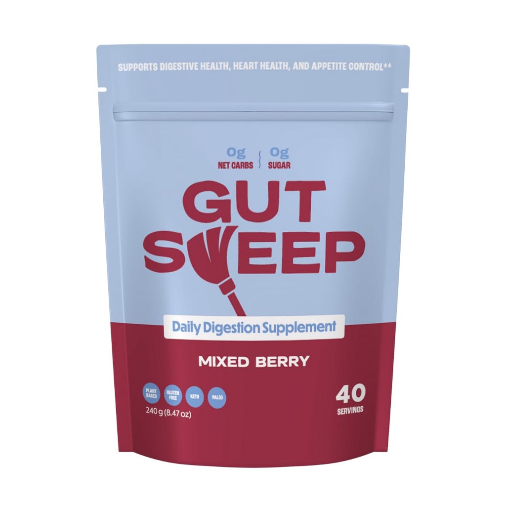 Gut Sweep - Denní stravovací dodatek - Psylium Husk Fiber - Podporuje kontrolu appetit - Lepek zdarma & Plant based - Keto & Paleo Friendly - 40 Služeb - Smíšené Berry