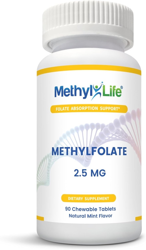 L- methylfolát 2, 5 - L- 5- MTHF jako Magnafolate- C (2,500 mcg na tabletu) - [90 žvýkací tablety]