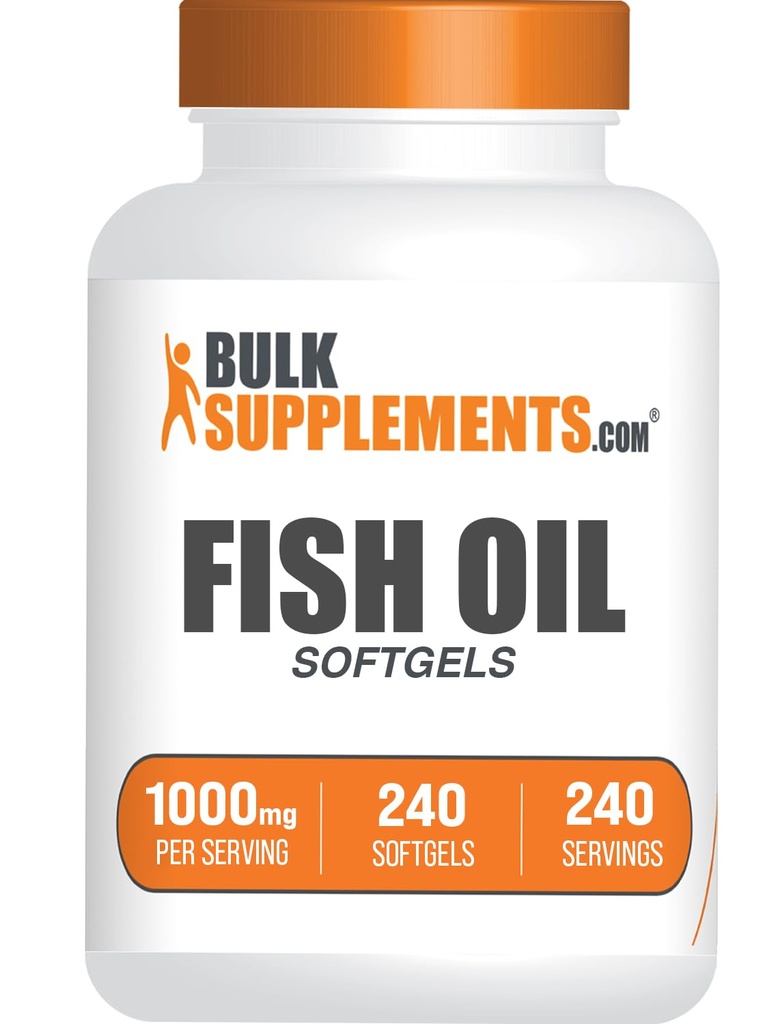 BulkSupplements.com Fish Oil 1000mg Softgels - Rybí olejové doplňky, Omega 3 doplňky - Lepek zdarma, 1 Softgel per Serving, 240 Počet (Balení po 1)