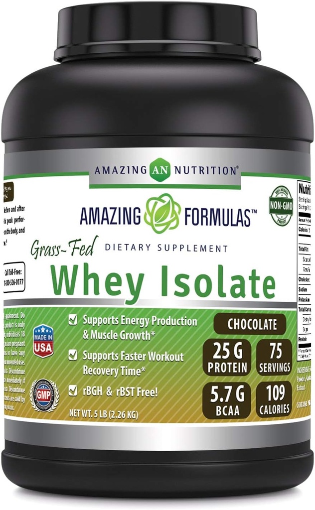 Amazing Installas Grass- Fed Whey Protein izolát 124; 25 Grams Protein Per Serving CLAS124; 5 Lbs (2.26 kg) CLAS124; 5.7 Grams BCAA CLAS124; Made in USA (5 Lb, čokoláda)