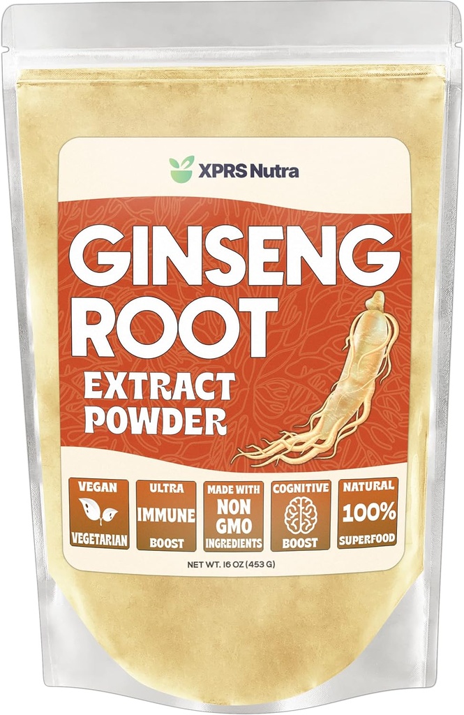 XPRS Nutra Ginseng Root Extract Powder - Ginseng Powder podporuje kognitivní funkci, fyzickou výkonnost a imunitní systém - Vegan Friendly Panax Ginseng ve formě prášku (16 Ounce)
