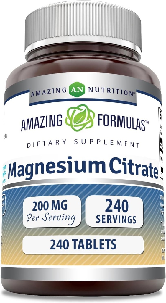 Amazing Installas Magnesium Citrát 124; 200 Mg tablety 124; Minerální dodatek 124; Non- GMO 124; Gluten Free Isra124; Made in USA (1 balení, 240 Počet)