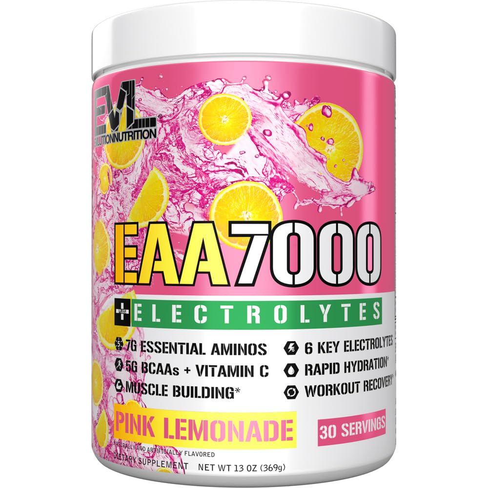 Eluce Nutrition EAA7000 + Electrolytes - Pre & Post Workout Powder - Muscle Building + Recovery Dodatek - 7g EAA + 5g BCAA + 6 Key Electrolytes - Rapid Hydration - 30 Servings - Pink Lemonade