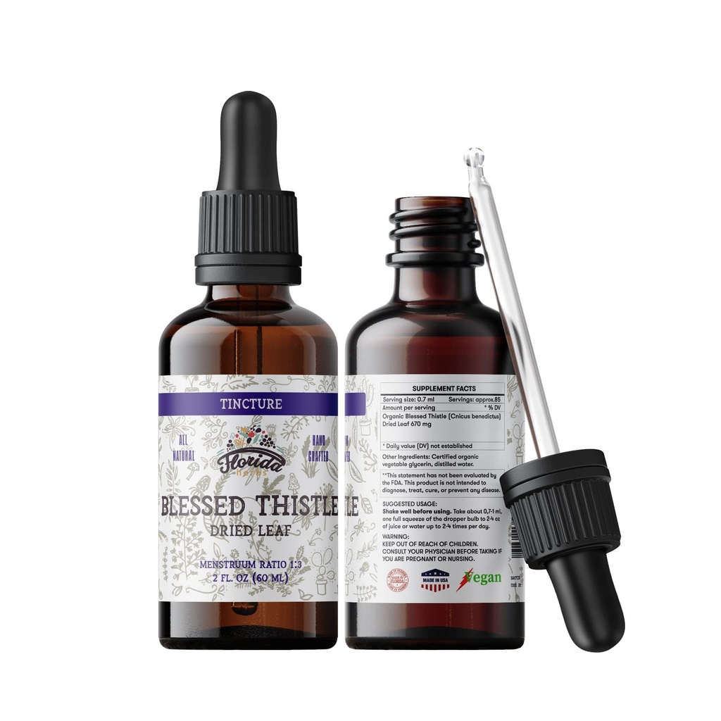 Požehnaný Thistle tinktura, Organic Blessed Thistle Extract (Cnicus benedictus) Bylinný dodatek, Non- GMO in Cold- Pressed Organic Zeleninové Glycerin, 700 mg, 2 oz (60 ml)