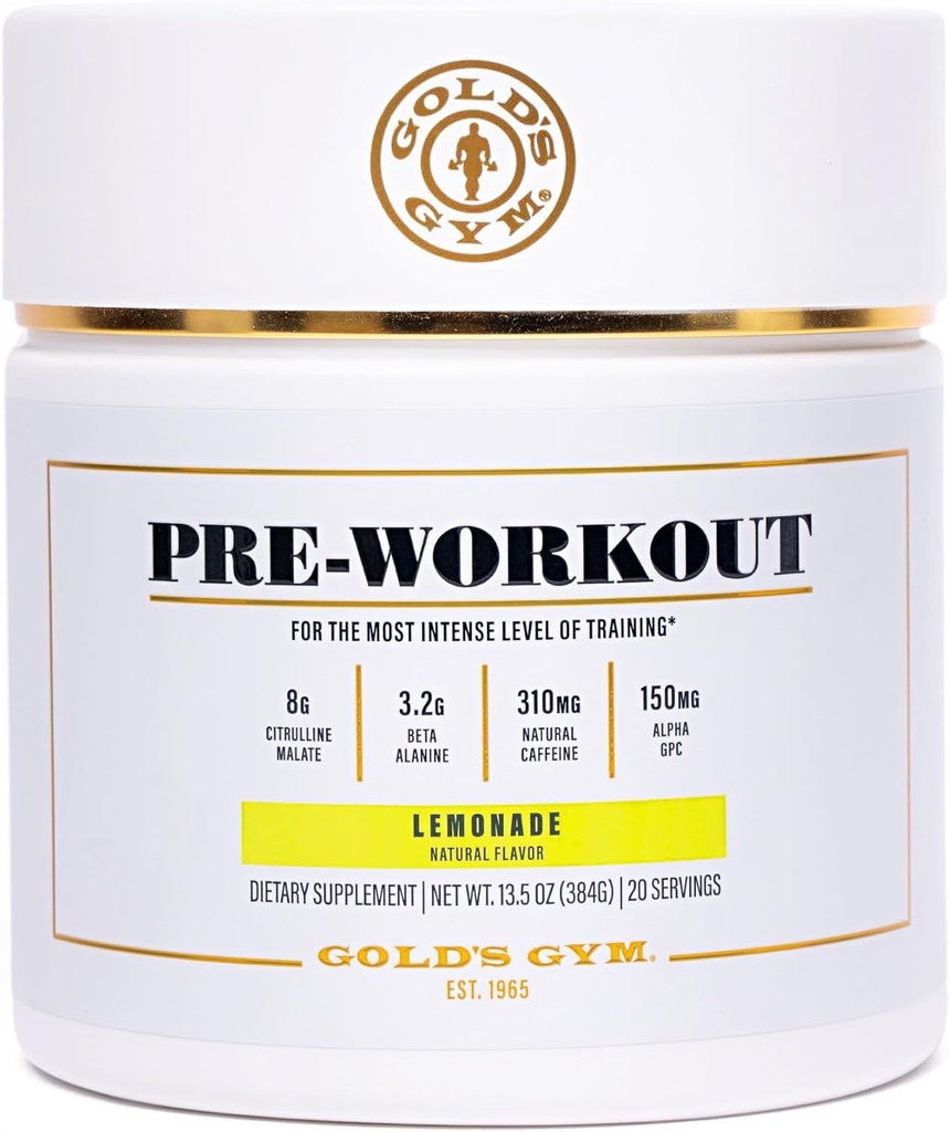 Gold 's Gym Nutrition Pre- Workout Powder 124; Soy- Free, Keto, Vegan Pre- Workout s Green Coffee Bean přírodní kofein, L- Citrulline, Beta- Alanin, a antioxidanty, 20 Služeb (Lemonade)