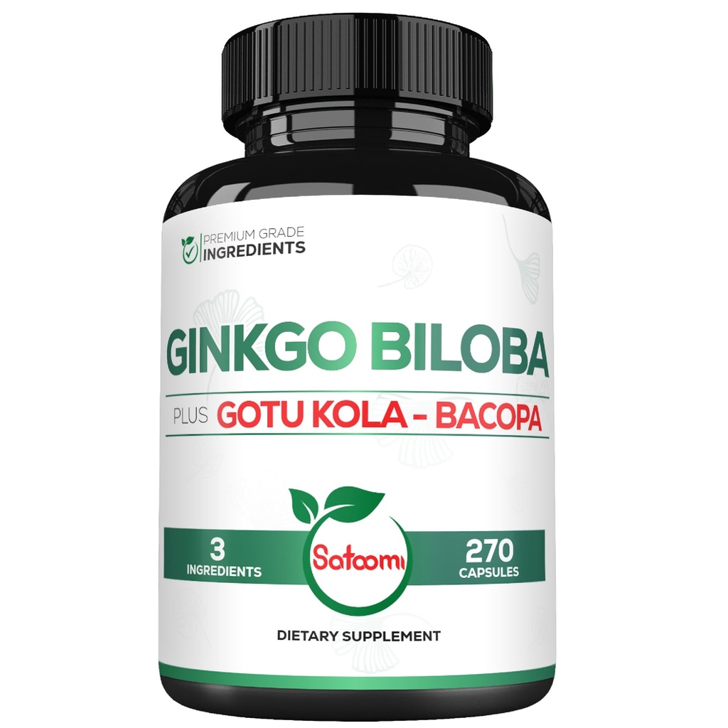 1520mg Ginkgo Biloba doplňky s Gotu Kola Leaf, Bacopa Monnieri - 270 Kapsle - Extra podpora síly pro zdraví mozku, paměťová funkce, Zaostření a kvalita vidění - 3 měsíční dodávka
