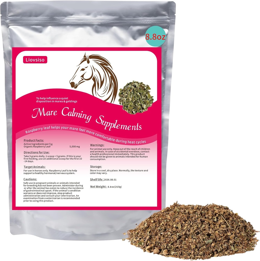 8.8 oz Horse Calming Doplněk - Přírodní Malina Leaf Easses Úzkost a nepohodlí v Moody Mares, Teplo při tepelných cyklech - Vhodné pro Geldings příliš