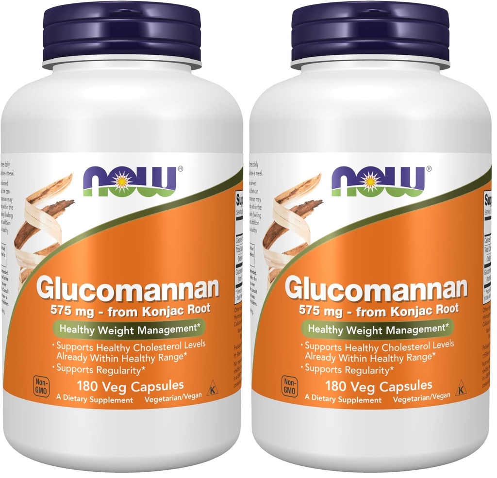 Nyní Potraviny Doplňky, Glucomannan (Amorphophallus konjac) 575 mg, Podporuje Regularitu *, Zdravé řízení hmotnosti *, 180 Veg Kapsle (Balení po 2)
