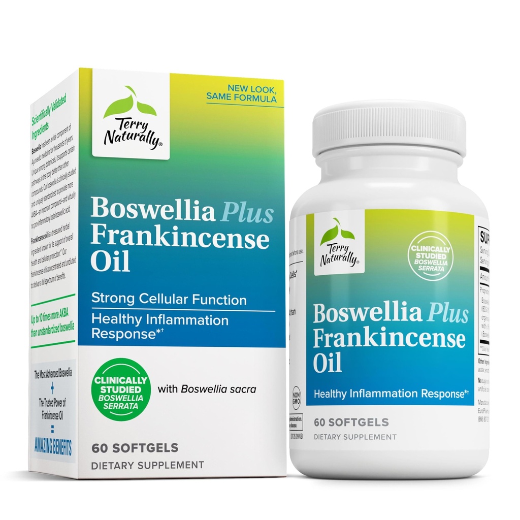 Terry Přirozeně Boswellia Plus Frankincense Oil - Společná podpora Dodatek k podpoře mobility a společného komfortu - Podpora celulárního zdraví s Boswellia & Frankincense Oil - 60 Softgels