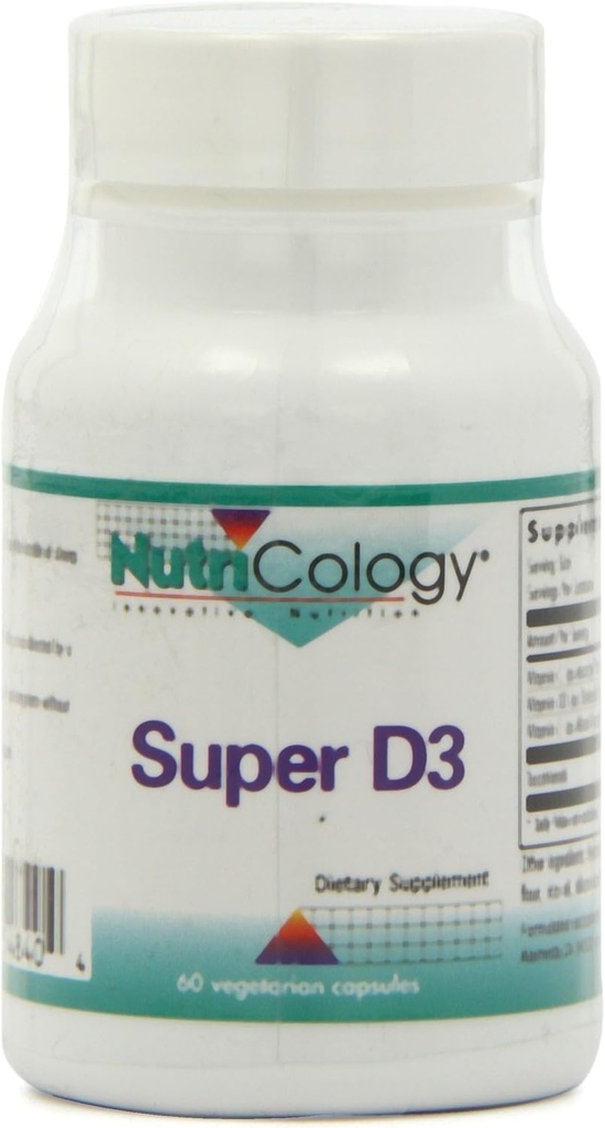 Nutricology Super D3 Dietní dodatek - Kostní a imunitní podpora, Cholekalciferol s C & E, Vegetariánské kapsle, Lepek zdarma - 60 Počet