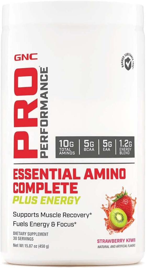 GNC Pro Performance Essential Amino Complete Plus Energy, podporuje Muscle Recovery, Strawberry Kiwi, 15.9 oz.