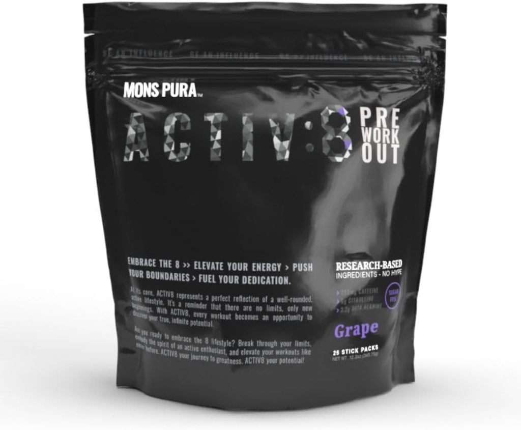 Activ8 Grape Pre- Cvičení 25 Power- Balené služby 250mg kofein