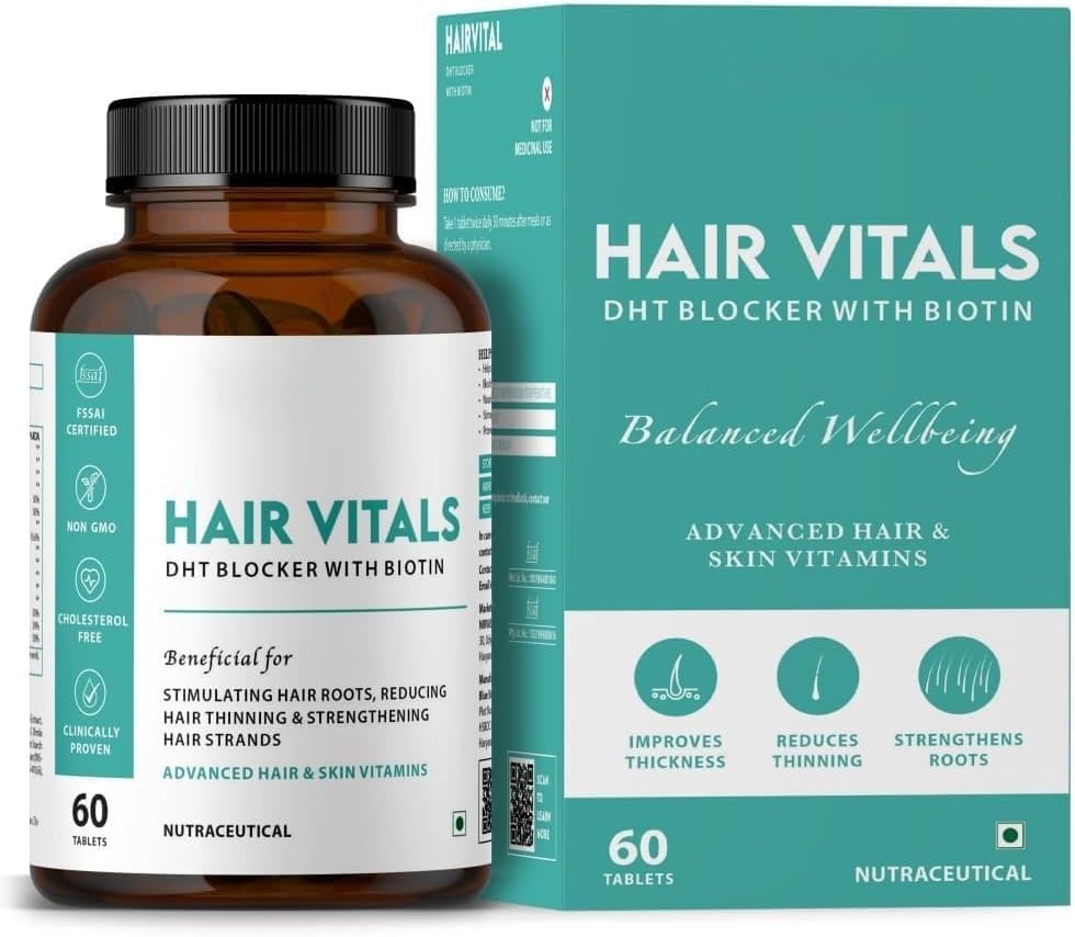 Generické vlasové vitální DHT blokáda s Biotin tablety - Vlasové doplňky s Beta- Sitosterol 124; Vlasové vitamíny pro muže a ženy - 60 tablet
