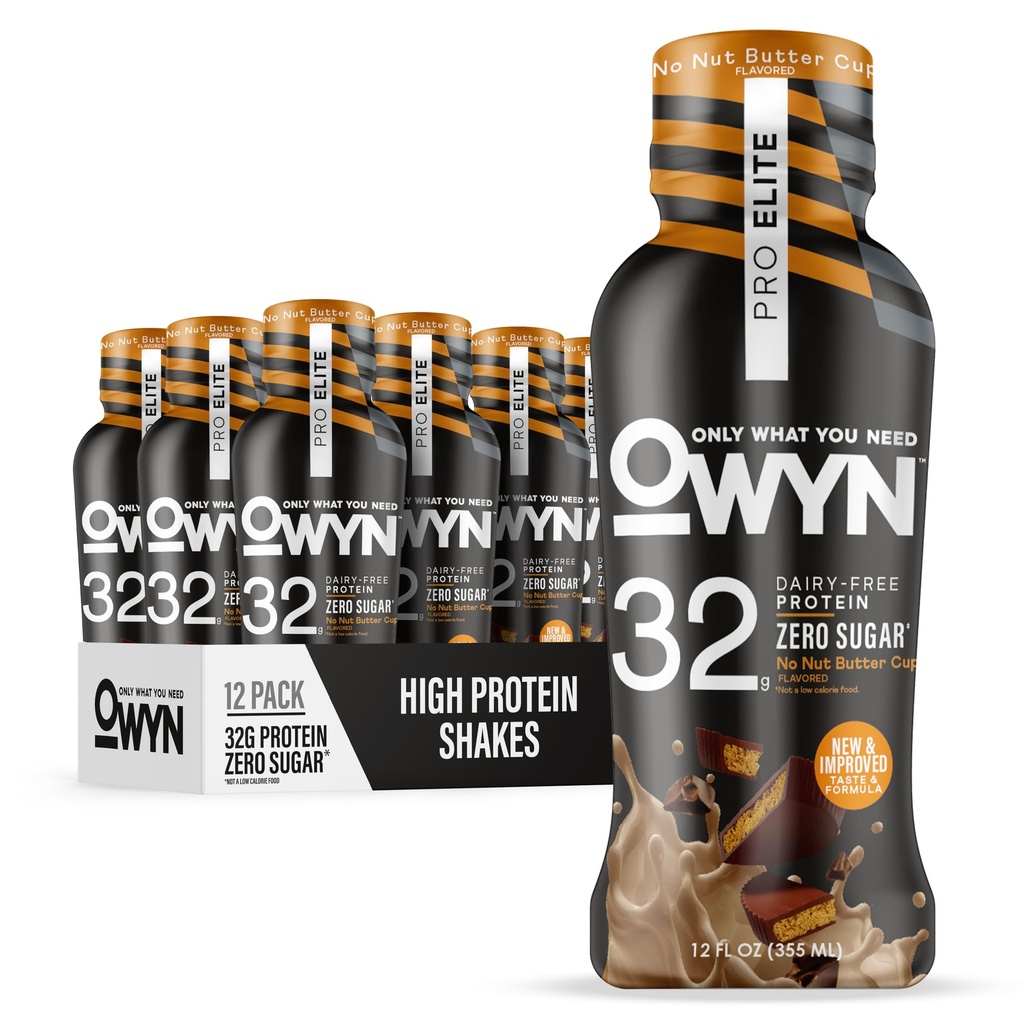OWYN pouze to, co potřebujete pro Elite Vegan Plant based High Protein Keto Shake, No Nut Butter Cup, Nulový cukr, 32g protein, Omega-3, Prebiotika, Superfoods Green for Workout and Recovery, 0g Net Carbs