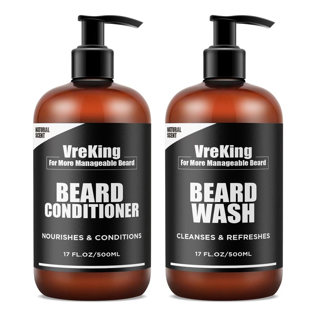 Mens Beard Wash and Beard Conditioner Bundle set for men, Face and Beard Shampoo and Conditioner set for men w / Biotin Facial Fair Growth Formule Dandruff, dárky pro muže, 500ml * 2