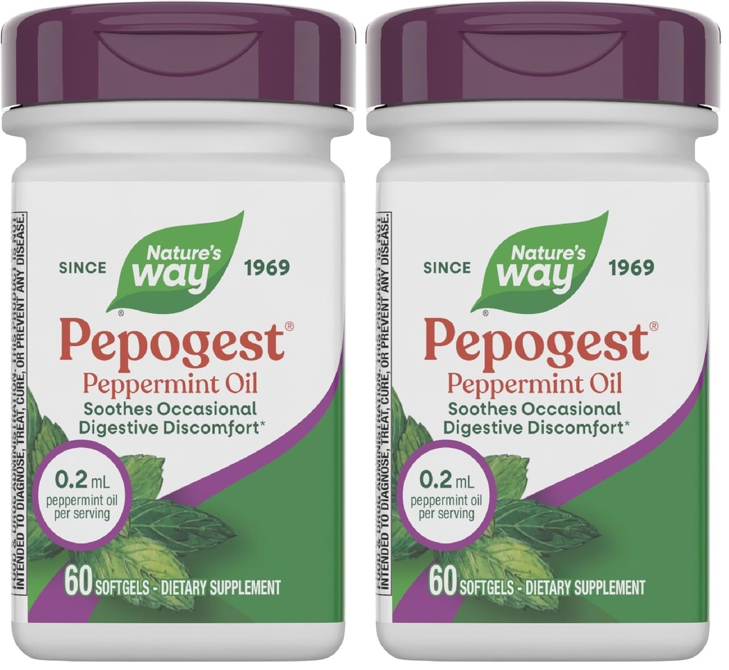 Nature 's Way Pepogest Peppermint Oil, Soothes Occasional Gastrointestinální Discomfort *, 60 Softgels (Balení po 2)