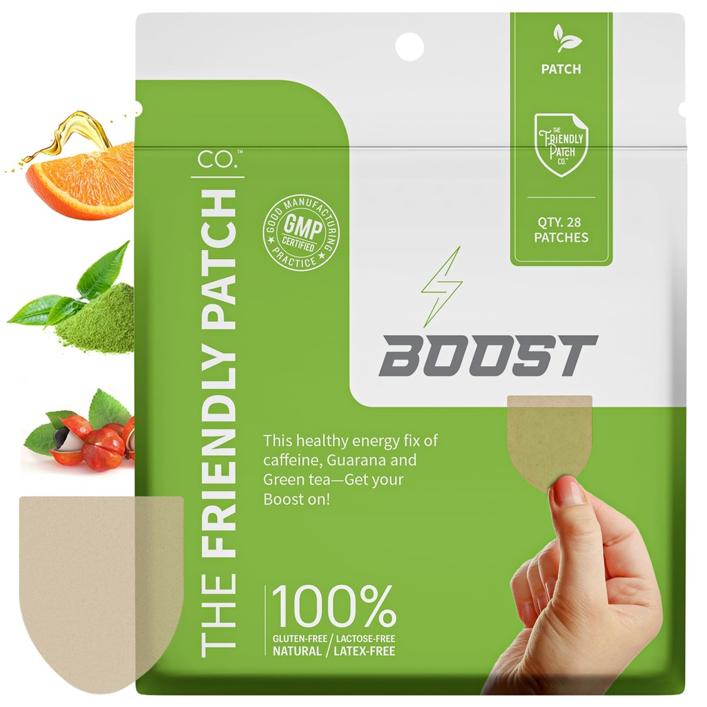 Friendly Patch Boost Energy Patch - 28 Day Supply - Energy & Focus Patches, Caffeine, Guarana - Clarity & Energy - Plant- Power, Focus - Wellness Patches