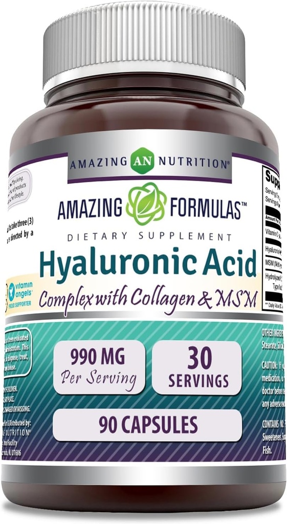 Amazing Appendias Hyaluronic Acid Super Complex s MSM, kolagen typu I & III, a vitamin C CZ124; 990 Mg CZ124; 90 Příplatek kapsle CZ124; Non- GMO CZ124; Gluten zdarma CZ124; Made in USA