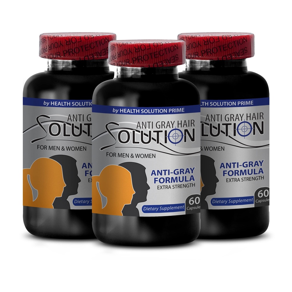 Vitamin b6 pantotenová kyselina - Anti Gray Hair Solution - Šedé vlasy Reversal pro muže a ženy, Vlasové doplňky pro ženy, přírodní barva vlasů, biotin dodatek pro vlasy, Saw Pametto, 3 Bot 180 Caps