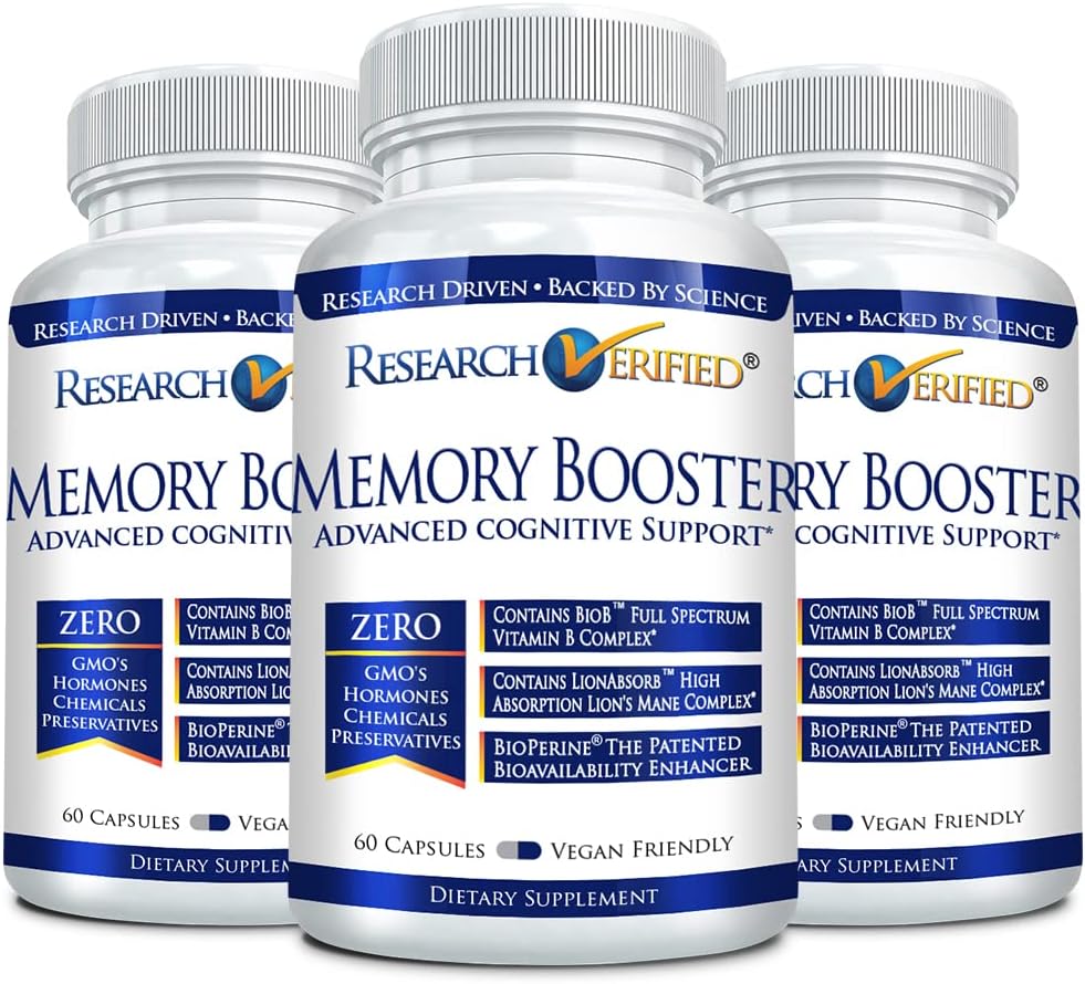 Výzkum ověřený Memory Booster - Nootropní dodatek - Vylepšení poznávání a paměť - Lví hříva, Ginkgo Biloba, BioPerine - 3 Měsíční dodávky - Non- GMO - Vyrobeno v USA