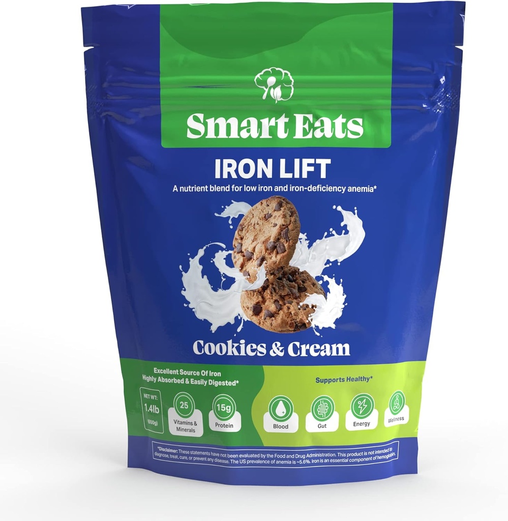 Smart Eats Iron Lift 124; Prášek Železný dodatek 124; Více energie 124; Jemné železo 124; Podpora vlasy, kůže, Digestion 124; Skvělé pro děti & Dospělí 124; Dělá chutné nápoje / Smoothies 124; Cookies & Cream 124; 30 Scoops