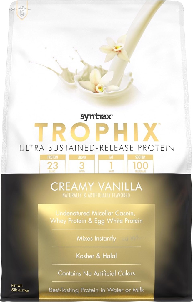 Syntrax Nutrition Trophix, Ultra Sustainate-Release Protein Powder Blend, Creamy Vanilla 5 liber, Real Vanilla Ben Specks