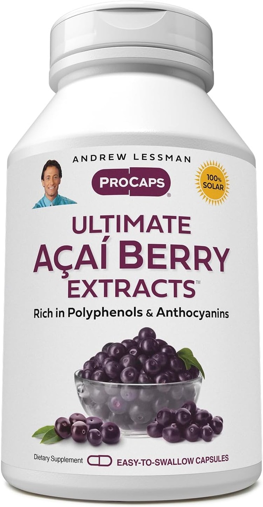 ANDREW LESSMAN Ultimate Açai Berry Extrakty 60 Kapsle - Dodává standardizované, anti- oxidantní bohaté, zvýhodněné Acai Berry složky. High-Potency Blend. Ochranné směsi. Žádné doplňkové látky