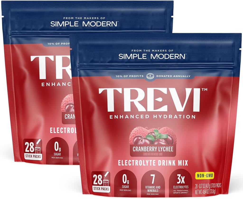 TREVI ™ Sugar Free Electrolytes - Drink Mix Hydration Powder Packets - 56 Count - Cranberry Lychee