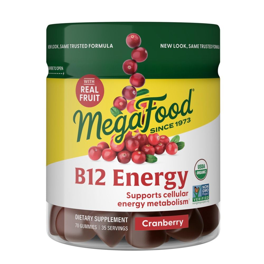 MegaFood Vitamin B12 Energy Gummies - Vegan - S methyl B12 Vitamíny na podporu výroby celulární energie - Cranberry - Denní vitamín B12 dodatek - USDA Organic - 70 Gummies, 35 Služeb