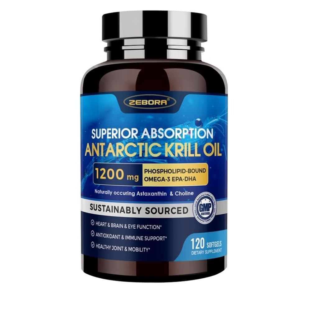 Krill Oil 1200 mg Omega 3 dodatek, Krill Oil Omega 3 s vysokou absorpcí EPA, DHA, Astaxanthin & Fosfolipidy, podporuje srdce a společné zdraví, No Fishy After taste - 120 Softgels (60 Servings)