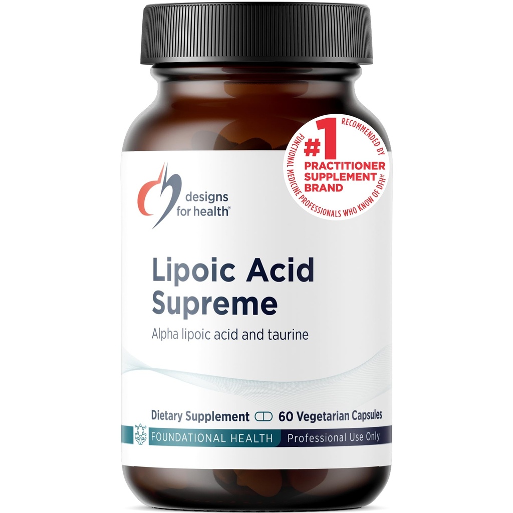 Designs for Health Lipoic Acid Supreme - 300mg Alpha Lipoic Acid with Taurin - Vegan, Non- GMO ALA dodatek (60 Kapsle)