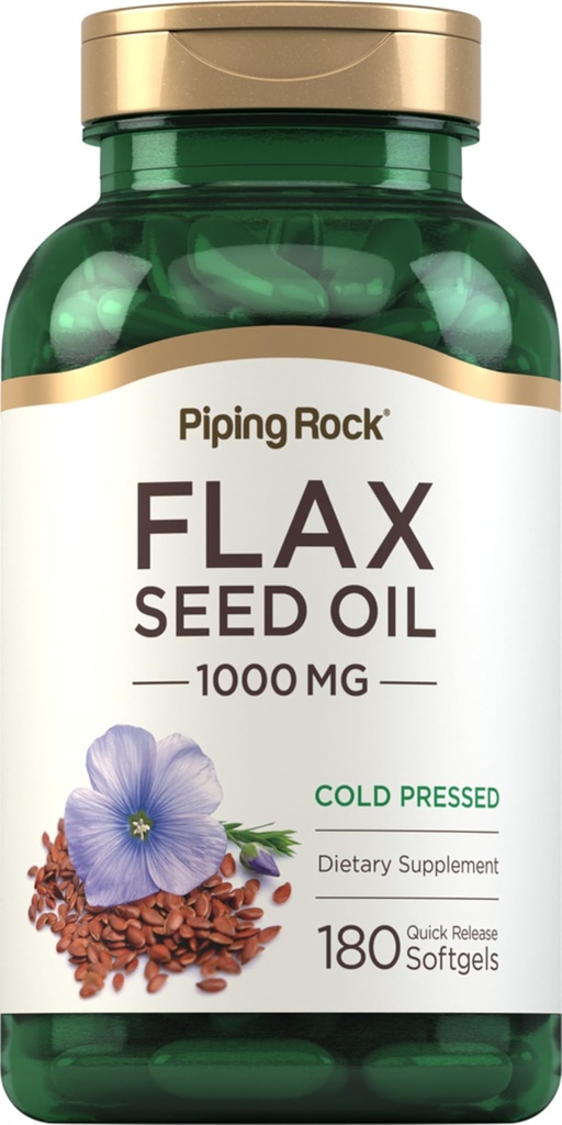 Piping Rock Flaxseed Oil 1000mg Softgel Kapsle 124; 180 Počet 124; Cold Pressed dodatek 124; Non- GMO, gluten zdarma