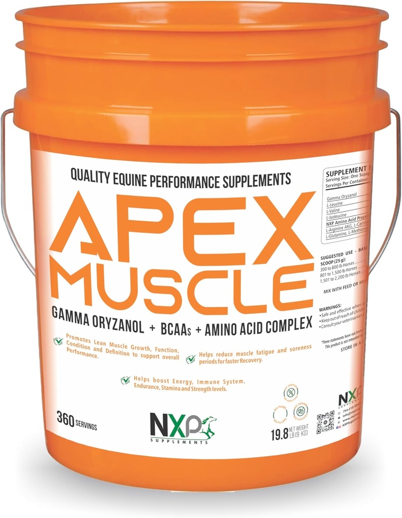 APEX Muscle, Body & Strength Builder for Horses - Energy, Endurance, Stamina, Recovery Support - Gamma Oryzanol BCAA Amino Acids Lysin Carnitin L- Arginin AKG 19.8 lb (360 Servings)
