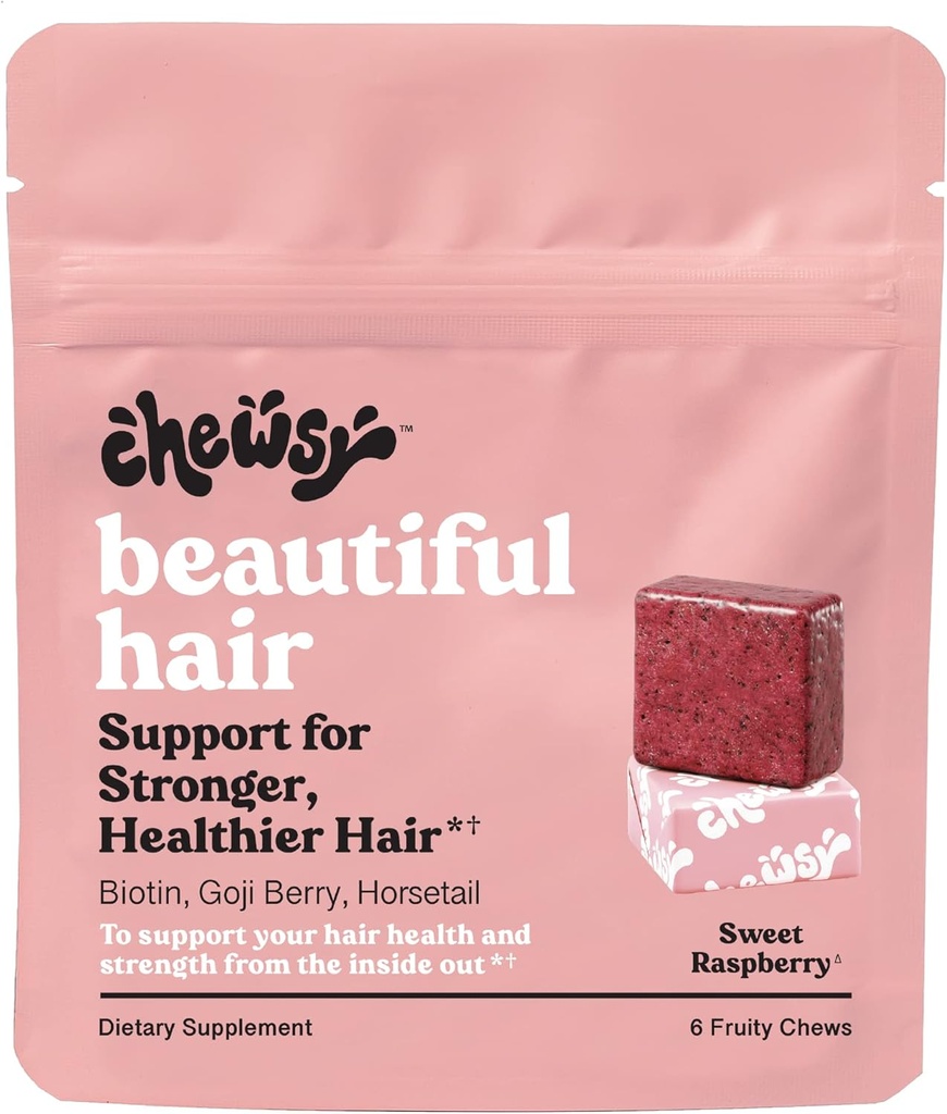 Chewsy - Krásné Chews vlasy - Promotes Silnější, Zdravější vlasy, Biotin, Vitamíny C, A, B12, D3, Goji Berry - 6- Day Supply
