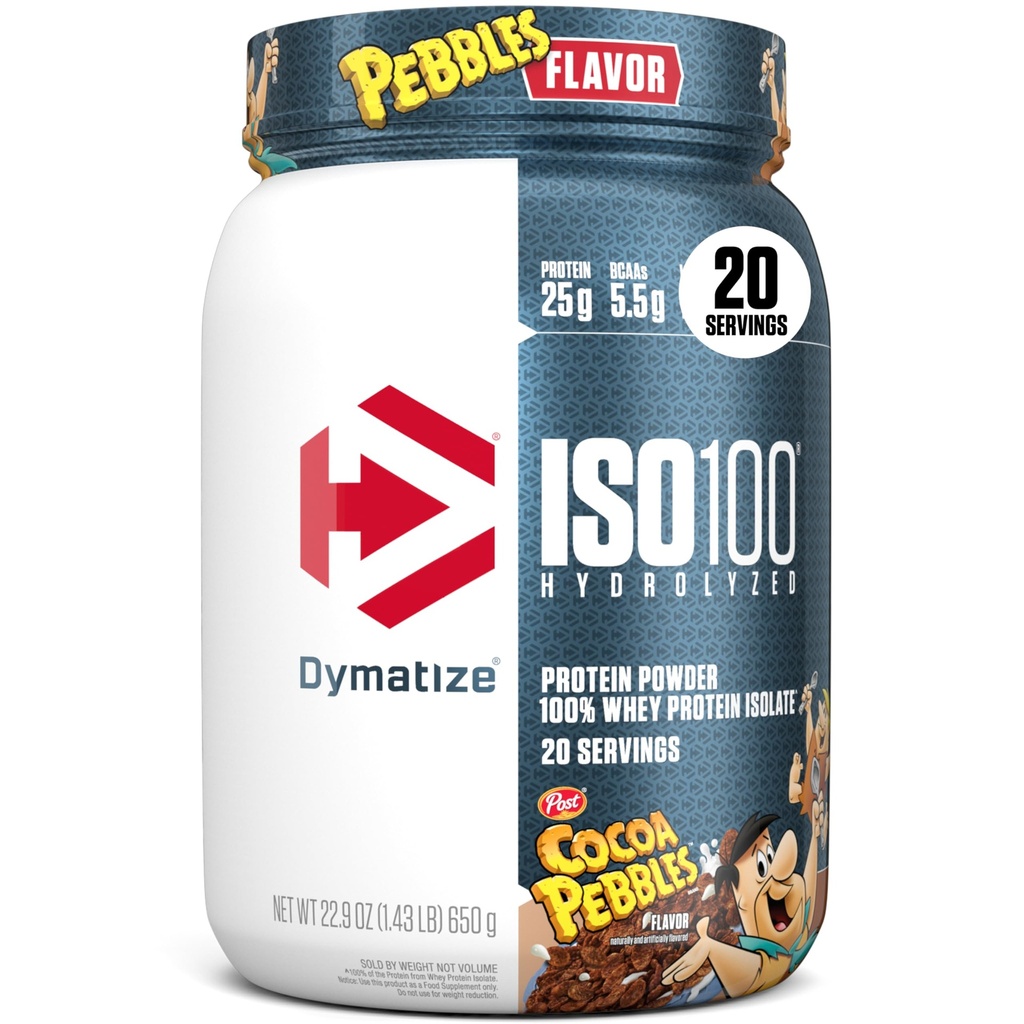 Dymatize x kakaové oblázky ISO100 syrovátkový prášek izolát, 25 g proteinu, 20 porcí, 5.5g BCAA, 120 Cal., gluten zdarma, 1g tuku, 1g cukru, 2g karbu