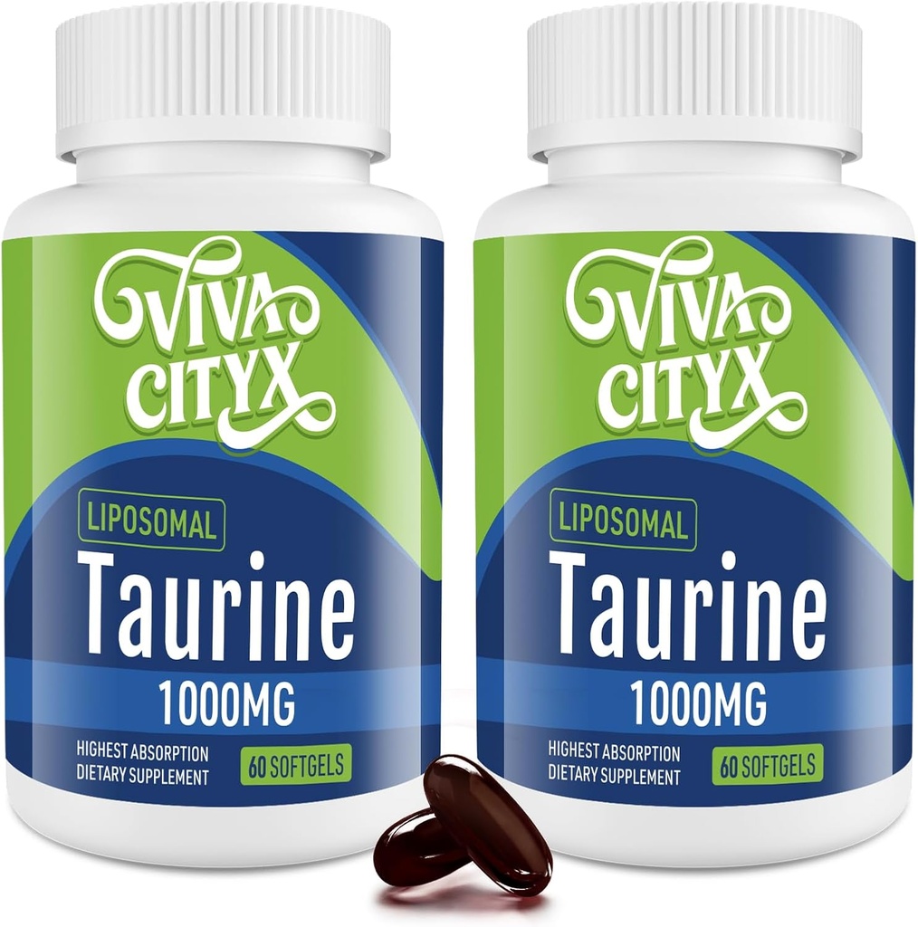 Taurin 1000mg - Lipozomální Taurin Amino Acid dodatek pro srdce, játra a mozek, dlouhověkost, cvičení - vysoká absorpce, Vegan & gluten zdarma (60 Softgels - 2 Pack)