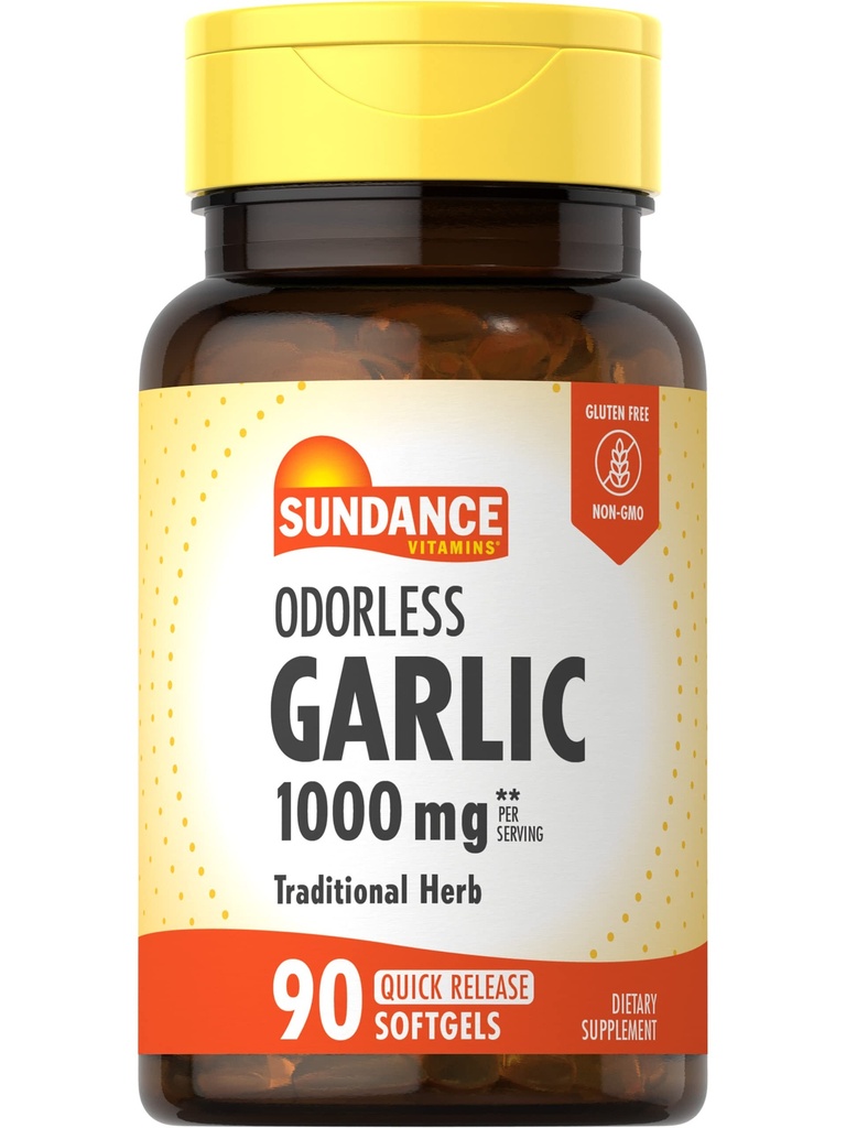 Sundance Odorless Česnek Softgels CARTG124; 1000mg CART124; 90 Count CART124; Non-GMO a gluten zdarma dodatek