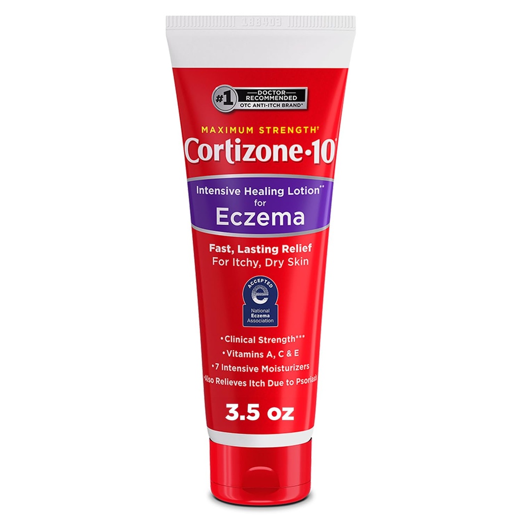 Kortizone- 10 Maximální síla intenzivní hojení Itch Relief Lotion pro Eczém, 1% Hydrokortizon, Fast- acting, Anti- Itch Cream pro drobné kožní podráždění, vyrážky a záněty Kvůli Eczému, 3.5 oz