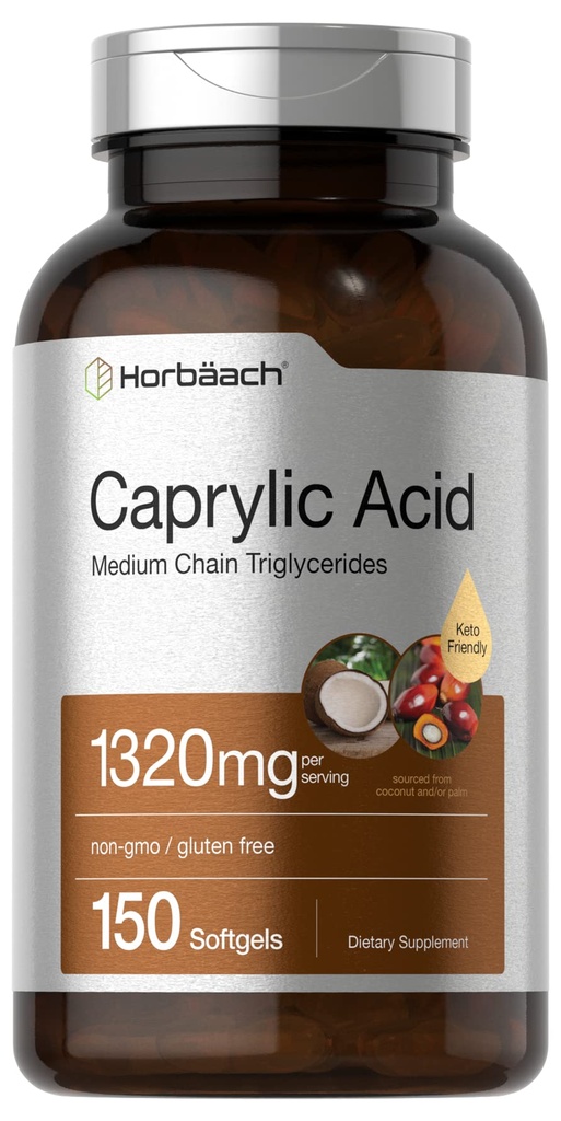 Horbaach Capyl Acid 1320mg dodatek 124; 150 Softgel Kapsle 124; z MCT Oil Acid 124; Non- GMO & Gluten zdarma