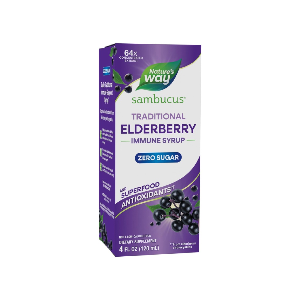 Nature 's Way Sambucus Nulový cukr Tradiční imunitní syrup, Vysoce koncentrovaný černý Elderberry Extract, Tradiční imunitní podpora *, s Superfood Antioxidants (1), 4 Fl Oz (Balení květen Vary)