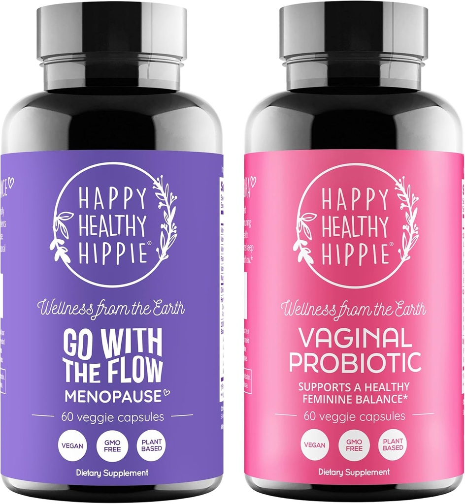Šťastný zdravý hippie vaginální probiotika pro ženy & Jdi s Flow Menopauza Podpora