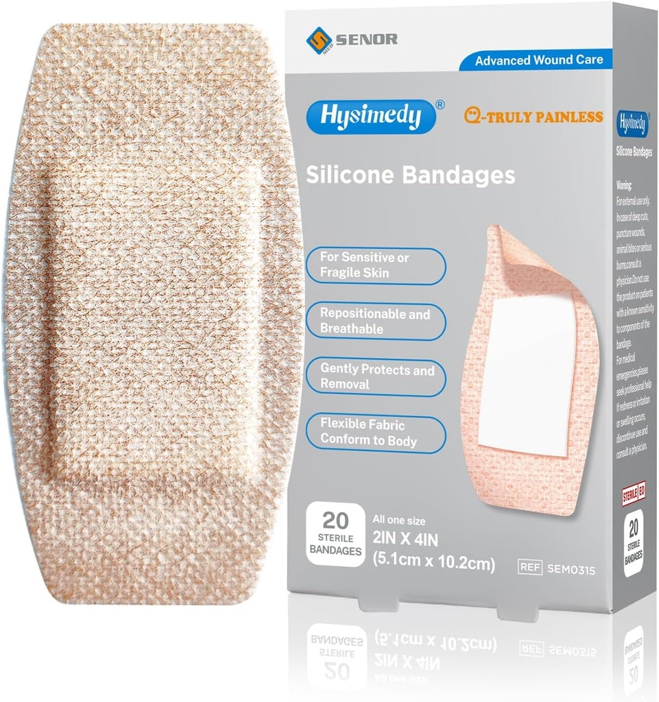 Silikonové adhezivní náplasti Velké velikosti pro citlivou křehkou pokožku 2 "x4" 20 Počet flexibilní Fabric Latex Volný hypoalergenní XL obvazy pro adhezivní alergická zranění