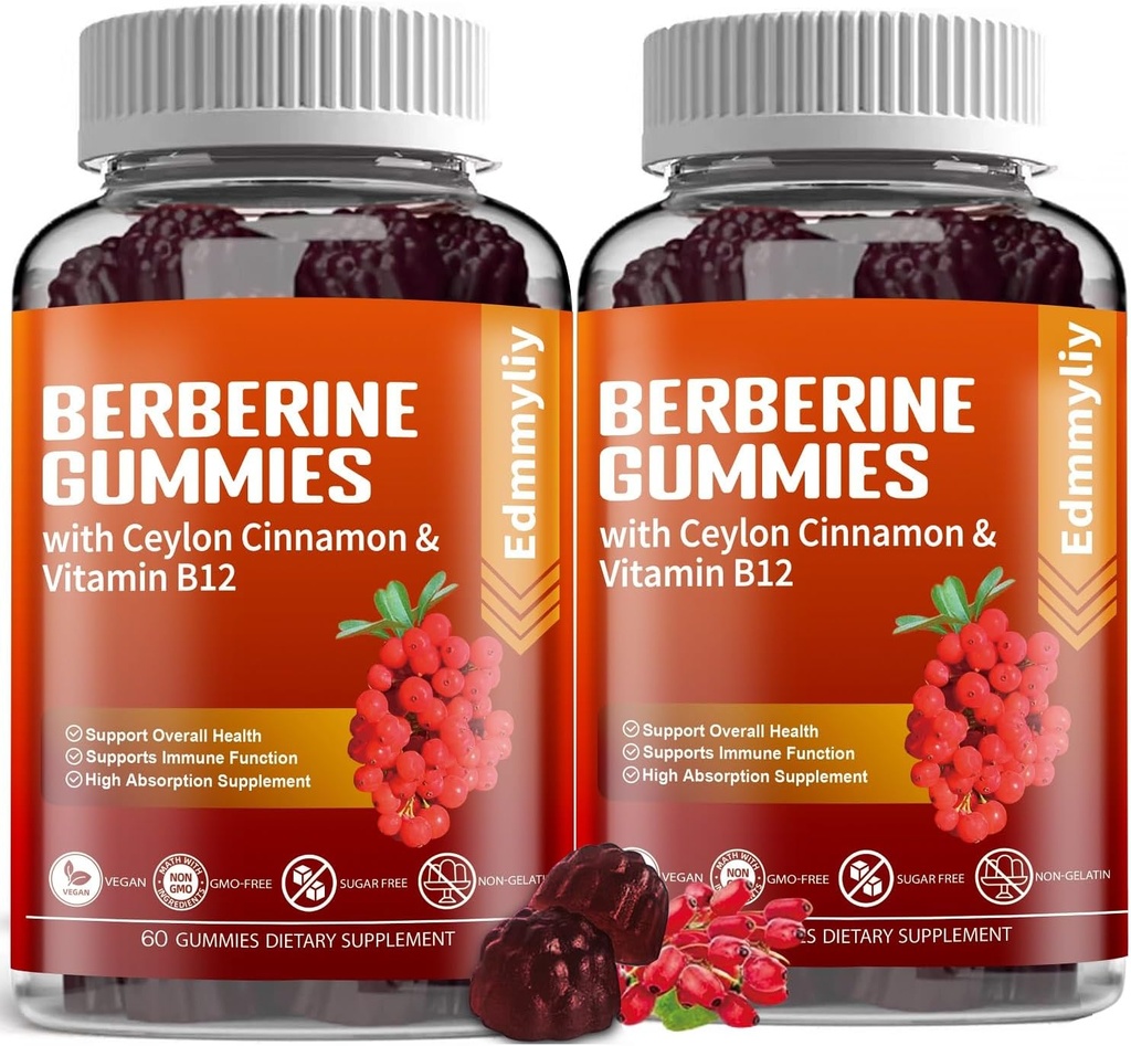 Berberine dodatek s Ceylon Skořice - Cukr zdarma Organic Berberine 1500mg Gummies pro muže a ženy - Podpora pro imunitní a metabolismus a energie