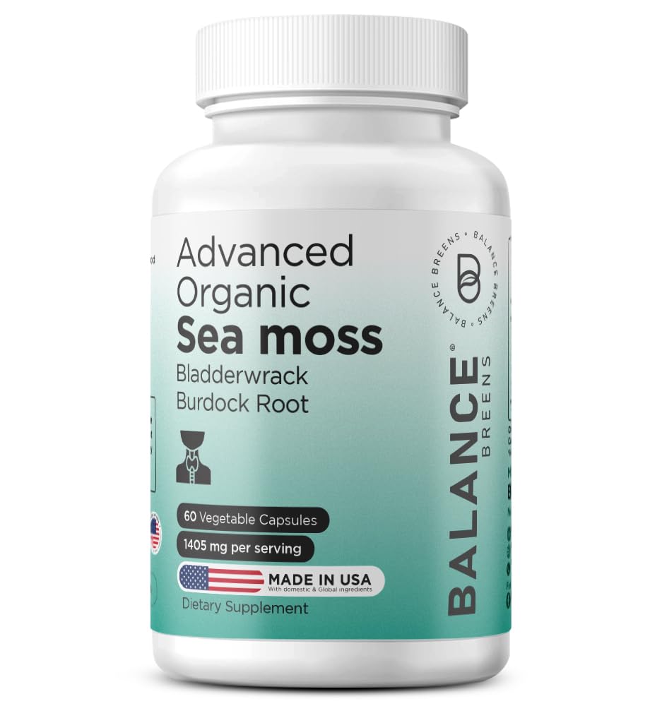 Organic Irish Sea Moss, Bladderwrack & Burdock Root Supplement 1405mg, 60 Veg Kapsle - imunitní booster, Gut Health, Skin Detox & Joint Support (60 Počet balení po 1)