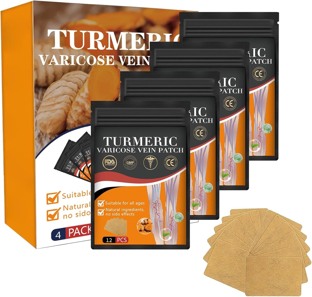 Turmerické varikózní žíly ošetření nohou Patch, přirozeně zmírňuje varikózní žíly v nohách a pavouků (1 box 48 PCS)